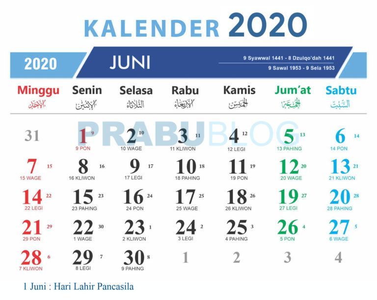 bulan juni 2020 hari libur nasional dan pasaran jawa