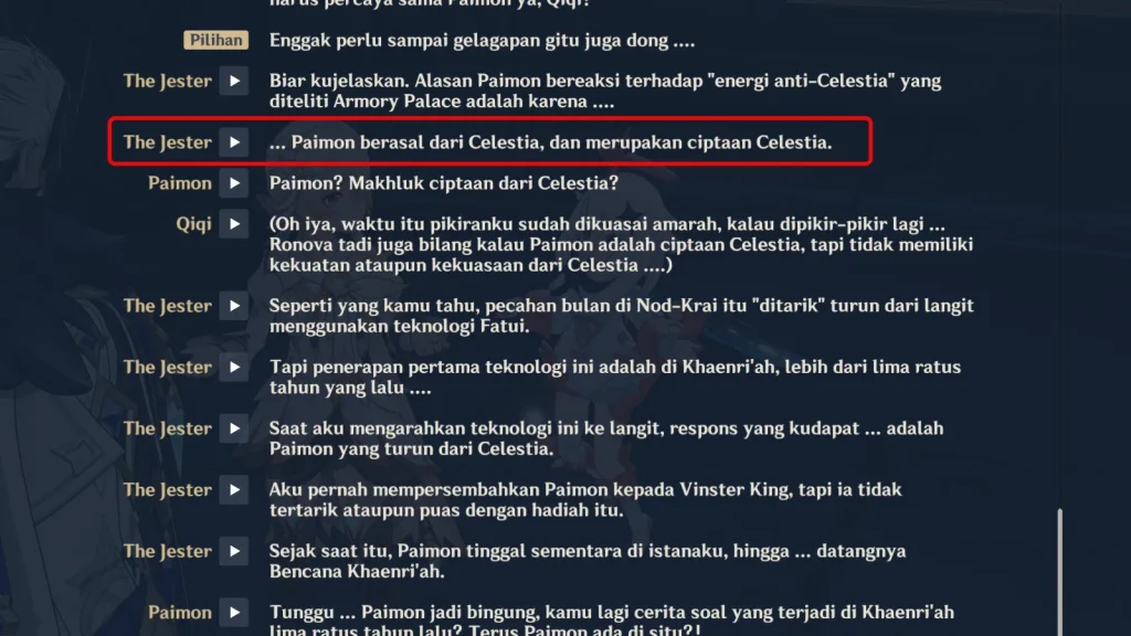 the jester ungkapkan paimon adalah ciptaan celestia