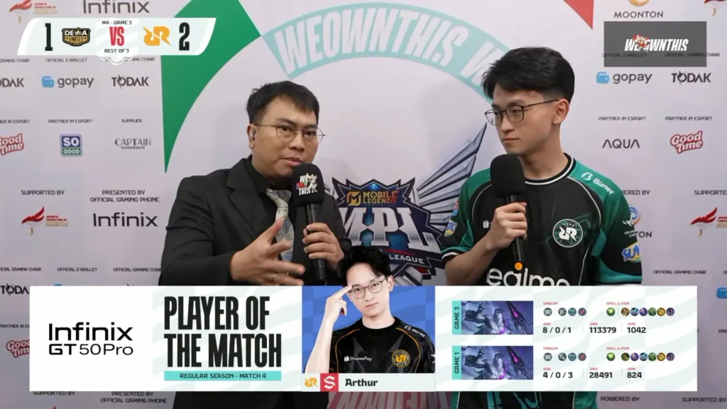 wawancara arthur player of the match mpl id s18 dewa united vs rrq